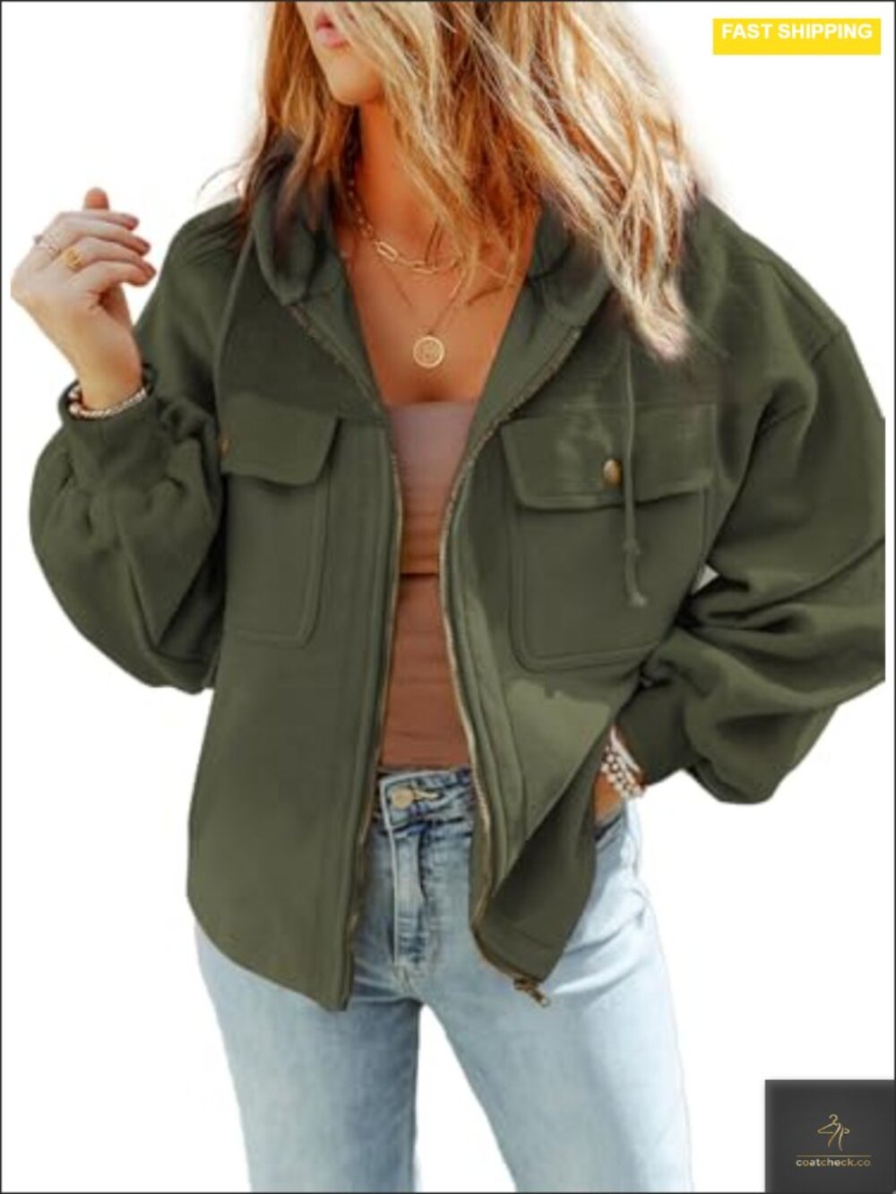Women's Fuzzy Sherpa Hooded Zip Up Casual Jacket